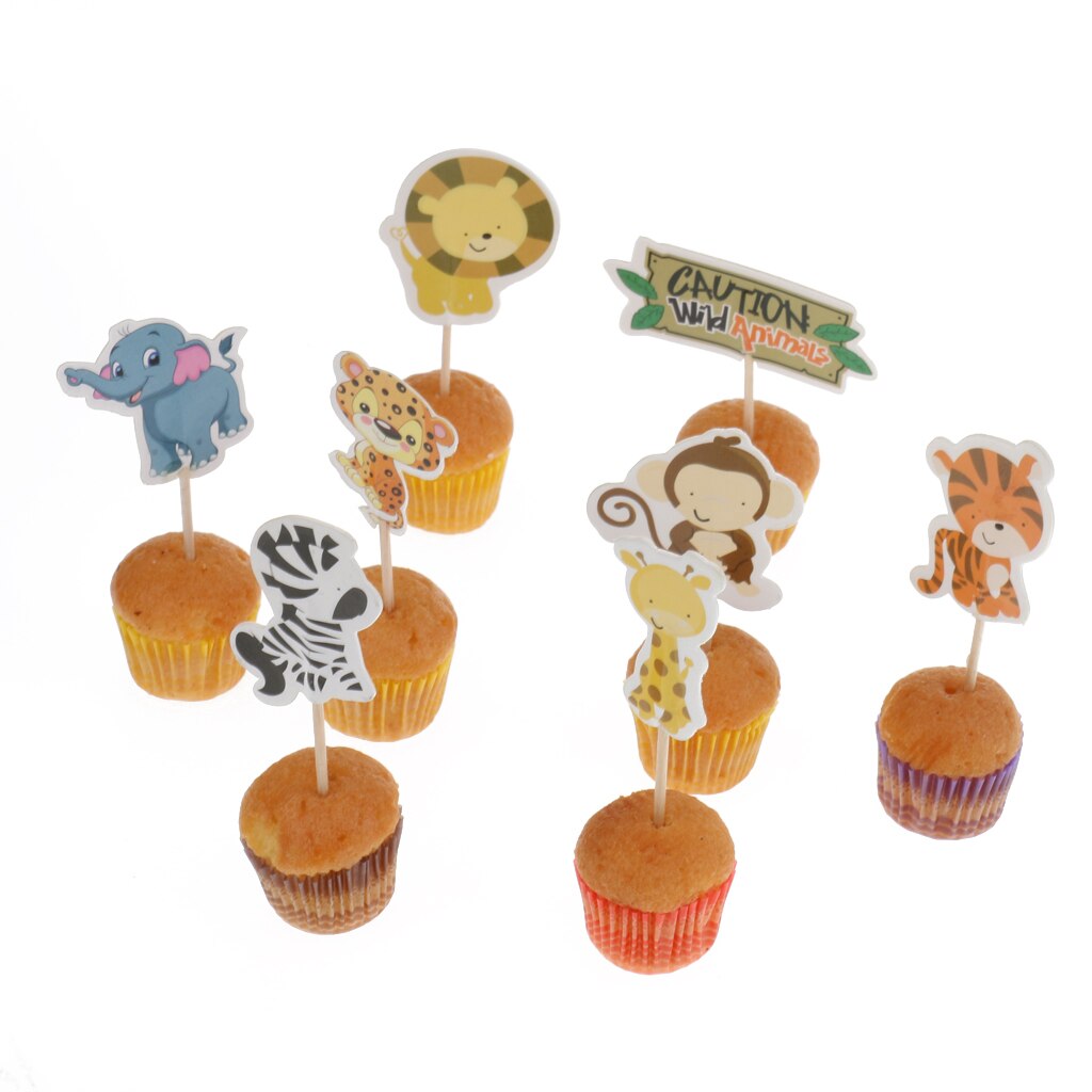 24pcs/Set Cartoon Animal Cupcake Picks Cake Topper Baby Shower Party Decoration