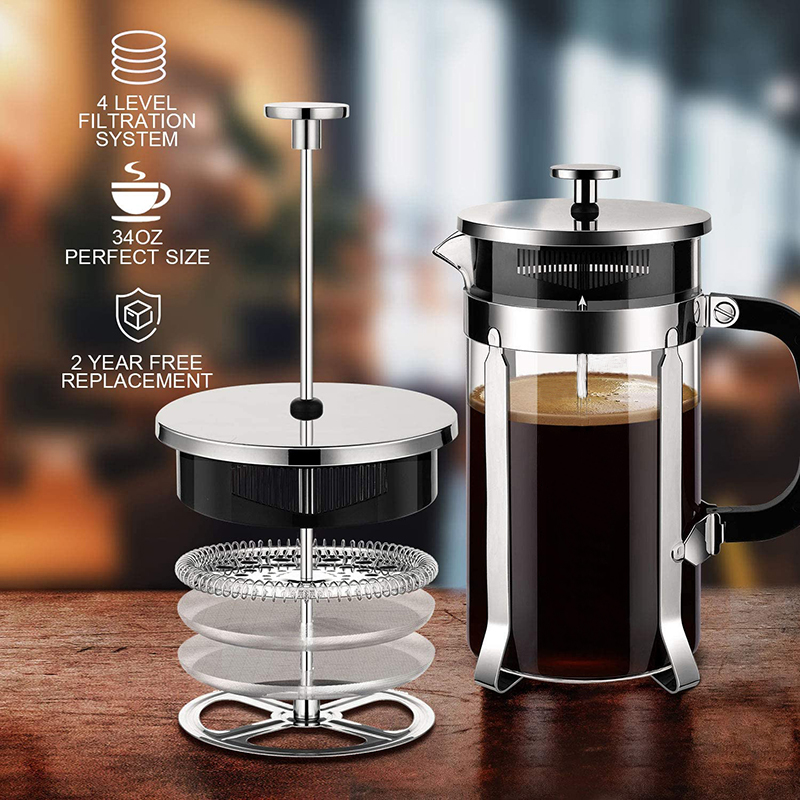 French Press Coffee Maker & Large Capacity Manual Heat Resistant Stainless Steel Glass Transparent Manual Coffee Tea Percolator