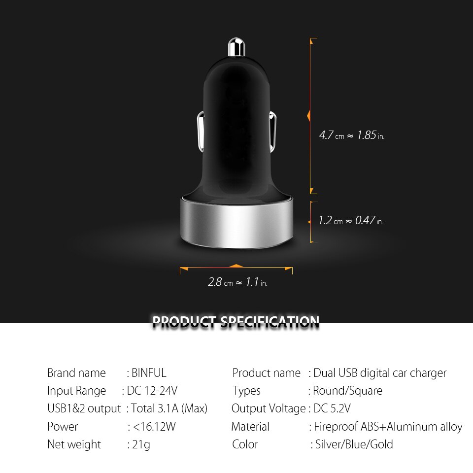 LED Display Dual USB Car Charger Output 3.1A Snel Opladen Mobiele Telefoon Travel Adapter Aansteker DC 12-24 V Auto Telefoon Oplader