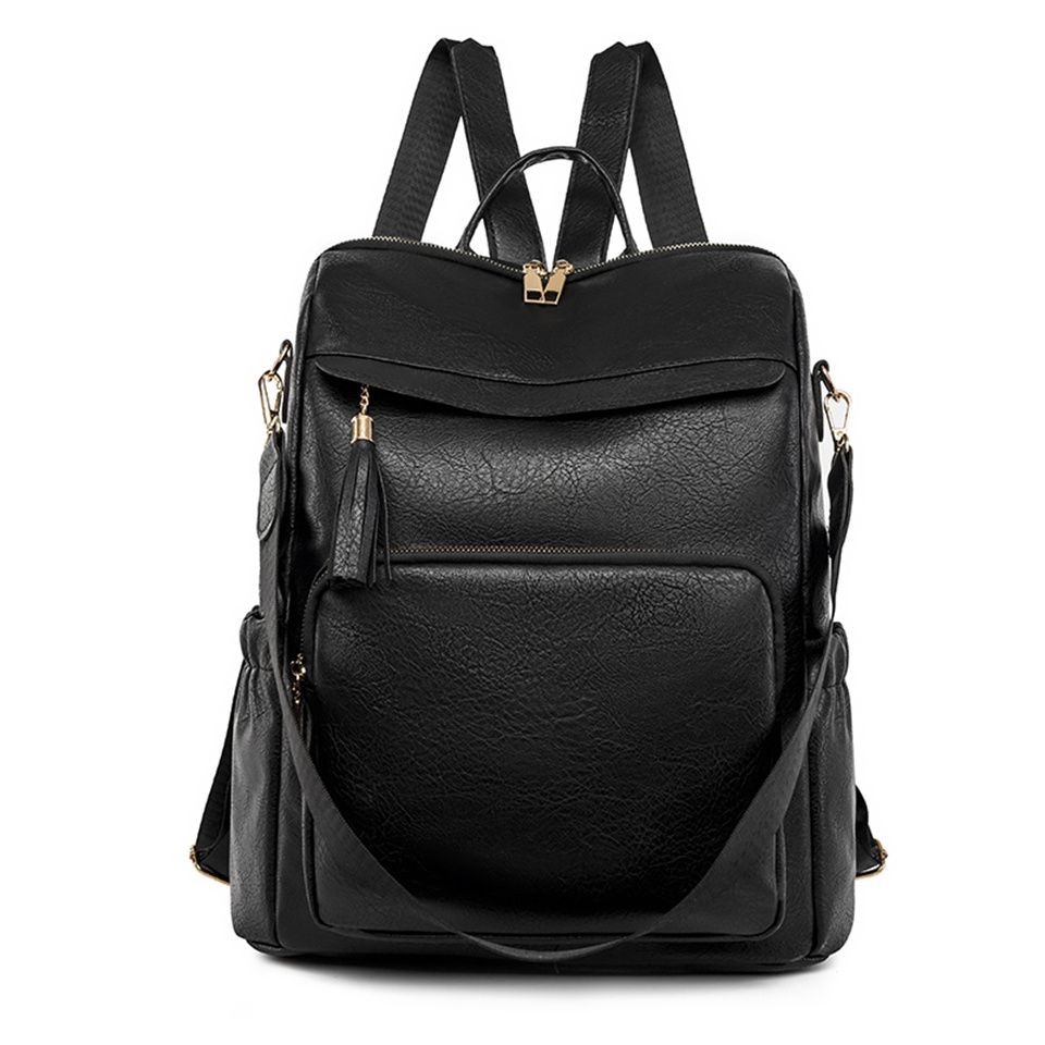 Frauen Rucksack PU Leder Schule Taschen Für Jugendliche Mädchen der Reise Schulter Tasche Rucksäcke: Black