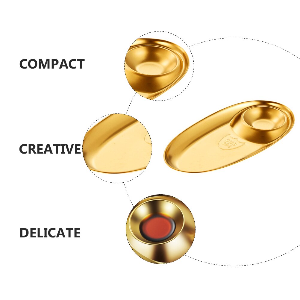 Double Compartment Plate Snack Plate Sauce Dipping Dish Stainless Steel Dish