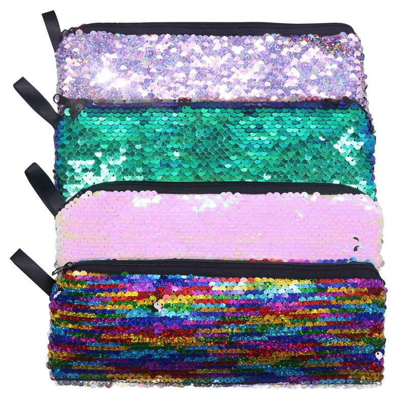 1 pcs Sequin Pencil Case Flash Magic Sequin Pen Bag School Supplies Girl Handbags Sundries Cosmetic Bag Multi-function Bag