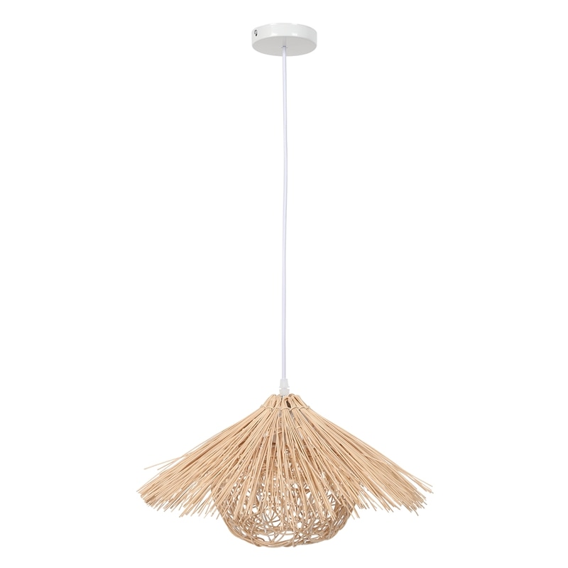 LED rotin lustre rond nid d’oiseau maison chapeau de paille lampe pastorale Vintage balcon Restaurant lustre abat-jour (sans B
