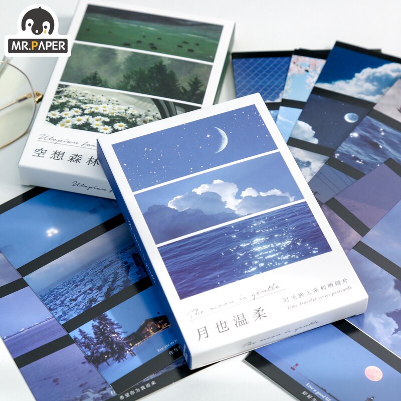 Mr.Paper 30 Pcs/box 2 Designs Sakura Time Traveler Series Ins Style Postcards Writing Greeting Decor Collage Material