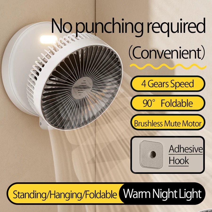 Opvouwbare Oplaadbare Ventilator Muur Gemonteerde Ventilator Plafond Ventilator Luchtcirculatie Ventilator Met Led Licht