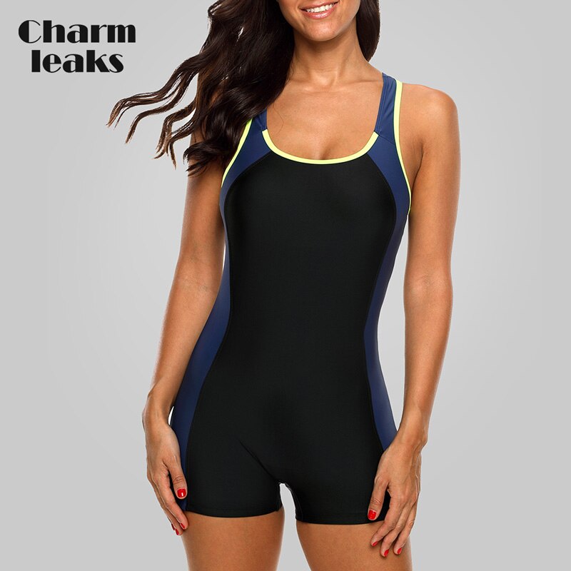 Charmleaks One Piece Women Sports Swimwear Sports Swimsuit Colorblock Swimwear Open Back Beach Wear Bathing Suits Bikini: XS / Yellow