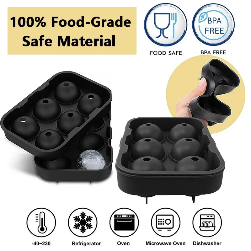 Bandeja de cubos de gelo de silicone grande molde de cubos de gelo reutilizável bola de molde de gelo para uísque molde de gelo 4/6/8 grade bola de gelo