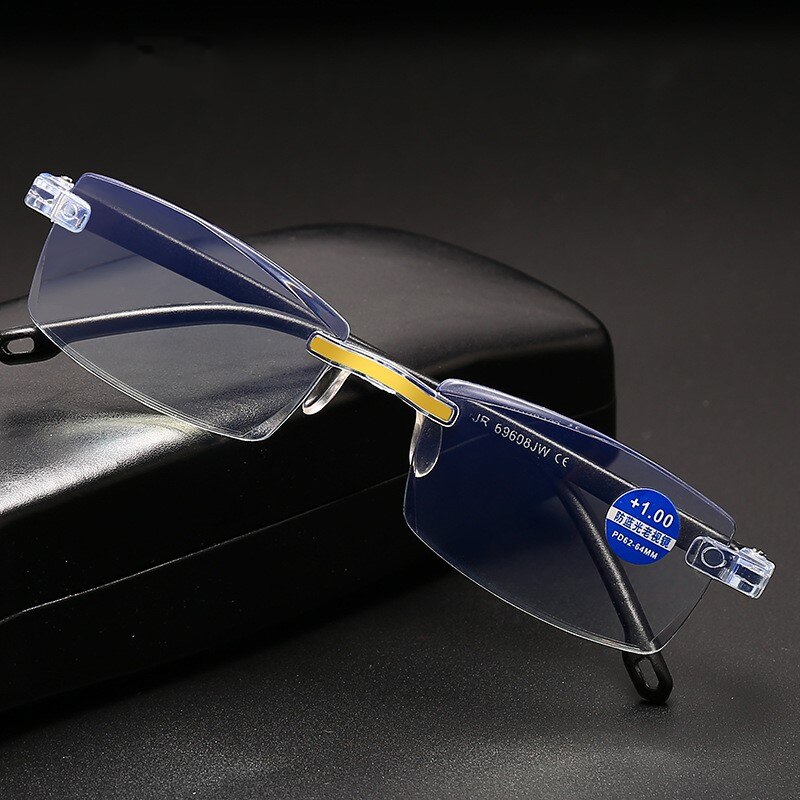 Gafas de lectura multifocales progresivas metálicas con montura de titanio para hombres, gafas para presbicia con luz azul, gafas para mujeres de 1,5: +100 / B