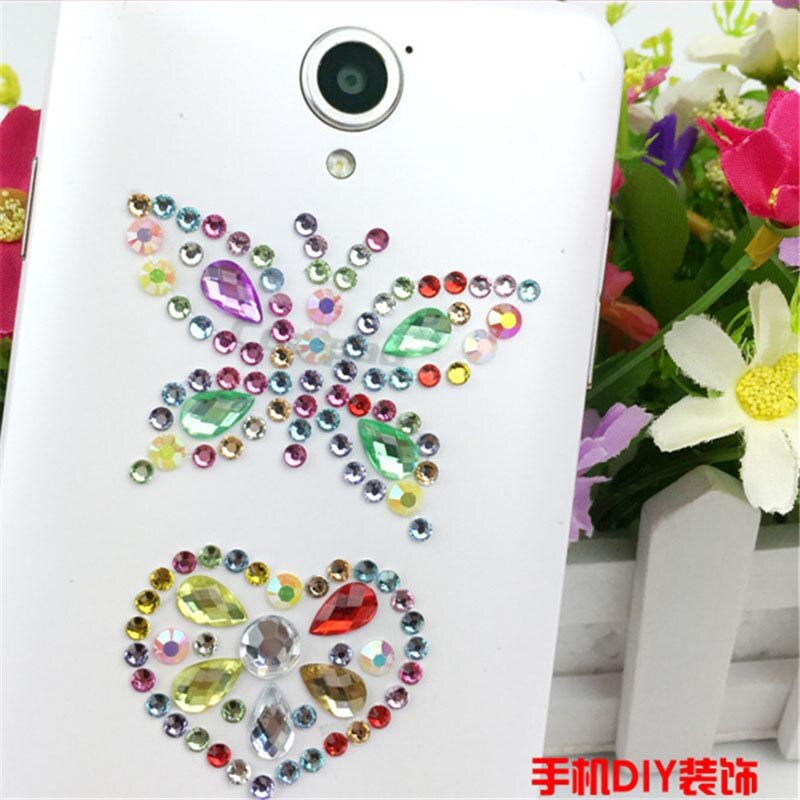 1 set 17*8.5 cm Vlinder Kroon Thema Acryl Strass Telefoon PC Art Diy Decal zelfklevende Steentjes scrapbooking Stickers