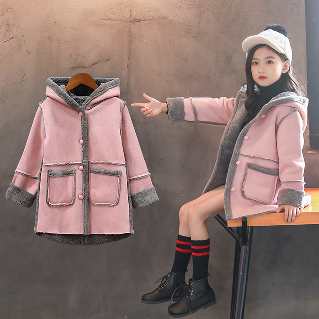 neue Herbst Winter Wolle Mantel Rosa verrotten Warme Lange Jacke Für freundlicher Mantel Mädchen Wolle Mantel Windbreaker: Rosa / 9