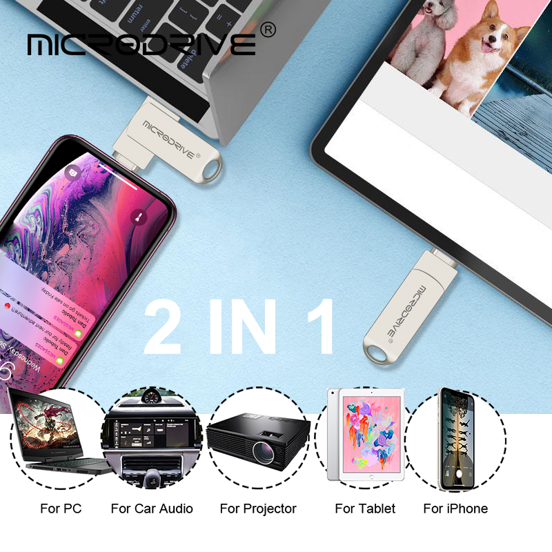 OTG Flash Drive USB3.0 for iPhone with 2 in 1 USB to lightning & usb 3.0 pendrive for iPhone 6/7/8//11/12/13 /14/ for Ipad