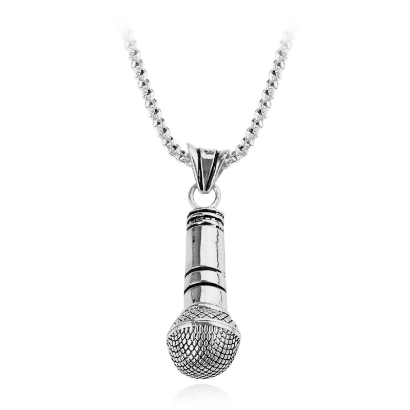 Big Microphone Pendant Necklace Sliver Gold Link Chain Necklaces Hip Hop Alloy Jewelry for Women and Men: Sliver