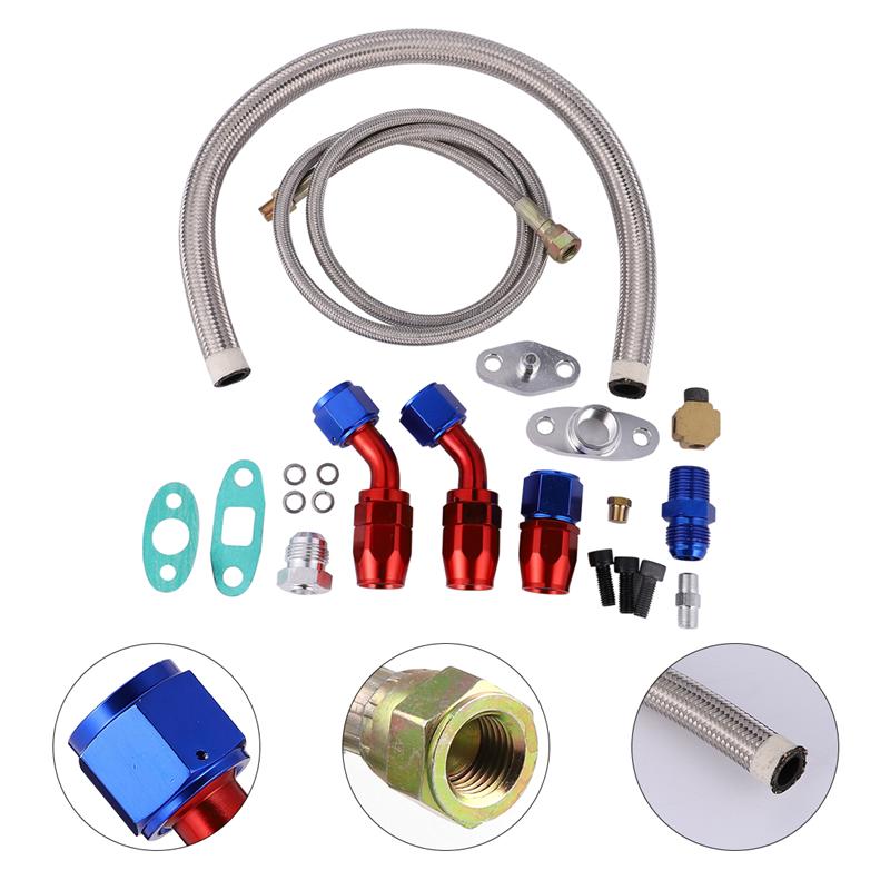 1 Set Oil Inlet Feed Line Fitting Assembly Kit Turbocharger Adapter Inlet Line Feed Line Outlet Line For Auto Vehicle Car
