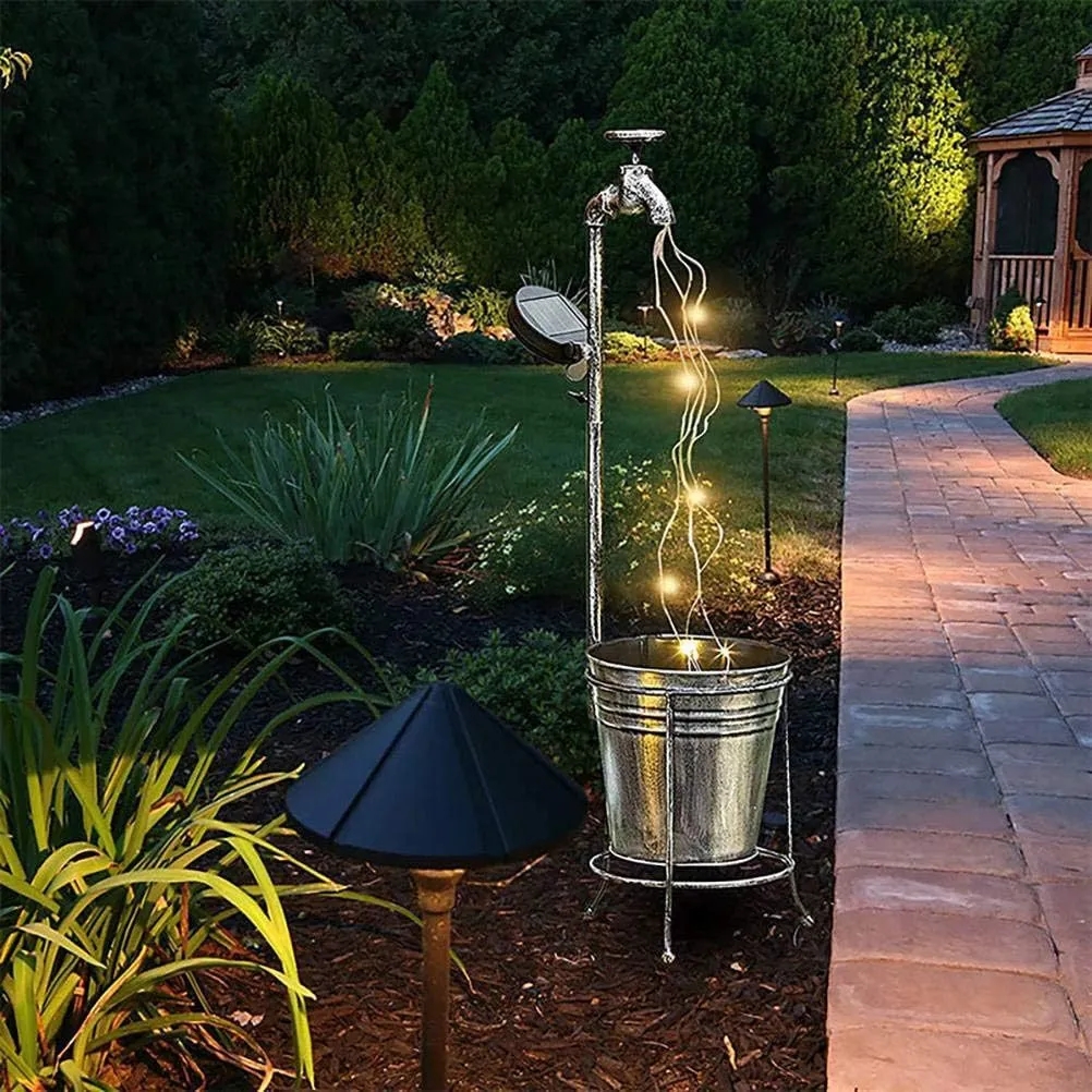 Solar- Wasserhahn Lichter LED Eisen Pflanzer Laterne wasserdicht Hof draussen Garten Dekoration draussen Landschaft Absperr hahn Lampe: sonnig Gelb