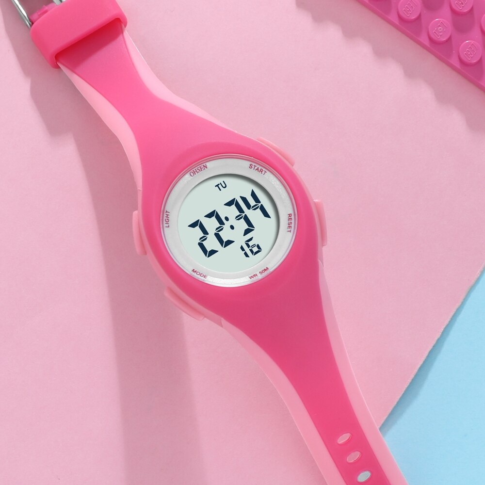 OHSEN – montre-bracelet numérique étanche pour enfants, montre-bracelet en Silicone vert, Camouflage, Sport, pour garçons: Pink