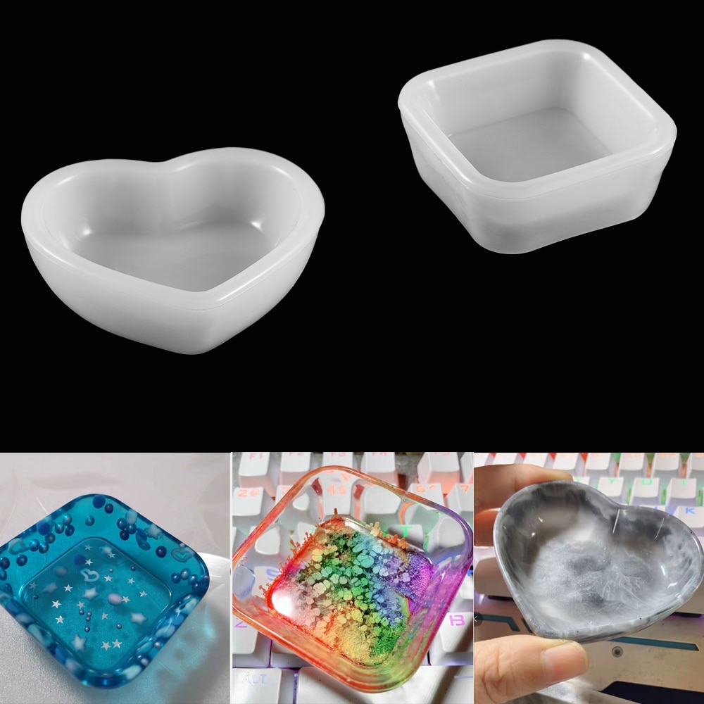 1pz FAI DA TE Sottobicchiere Del silicone Stampo Quadrato Cuore Resina Epossidica Colata Stampi Che Fa il Mestiere Della Resina Argilla Stampi Monili Che Fanno Gli Accessori