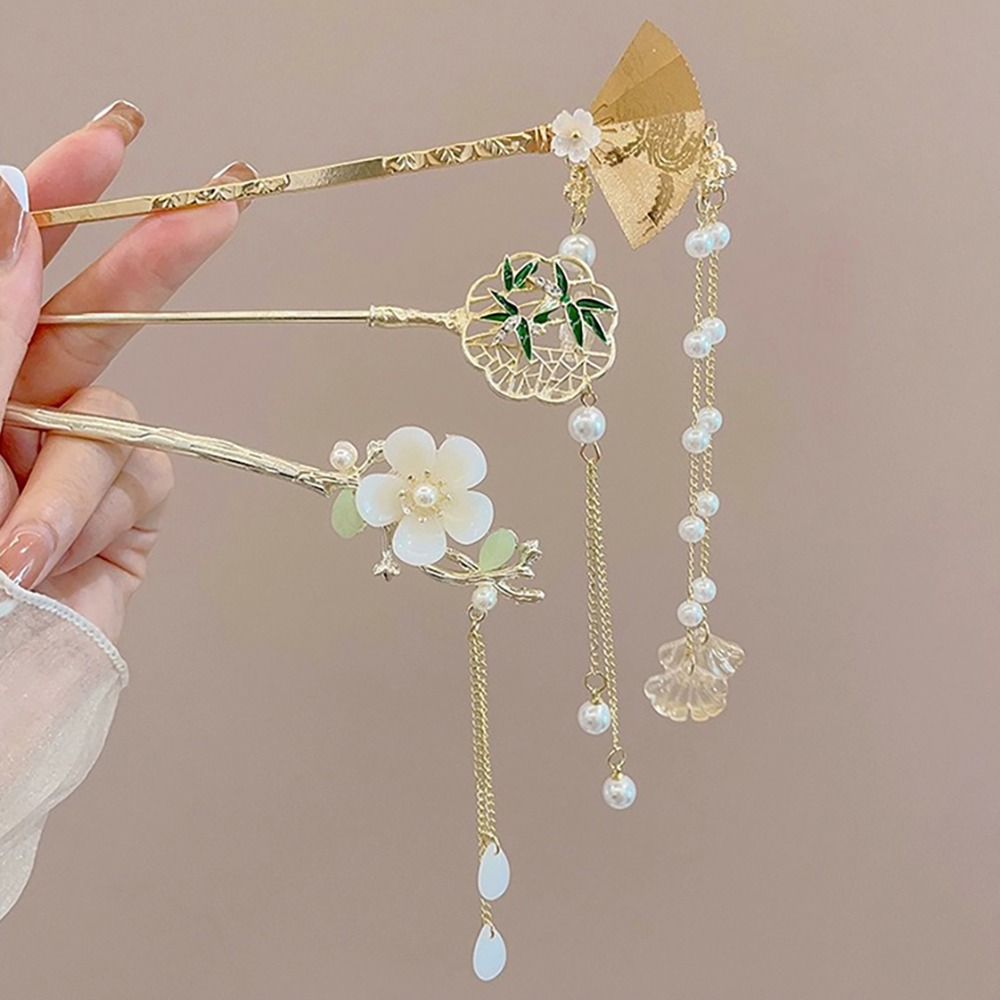 Horquilla de estilo chino para mujer, horquilla de linterna de loto antigua, palo de borla de flores para el cabello, accesorios para el cabello
