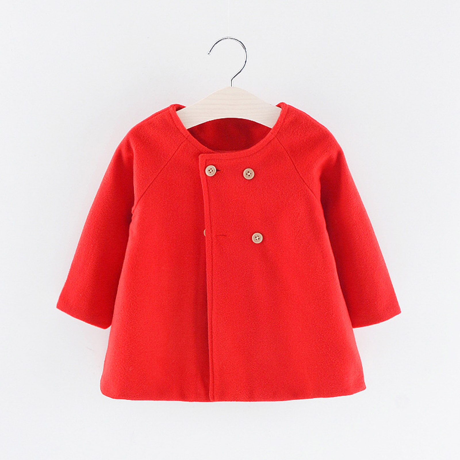 Wärmer, einfarbiger Baby-mädchen-Mantel mit rundhalsausschnitt, langen ärmeln und doppelreihiger knopfleiste – Schließfach geschnitten für partys, alltag und freizeit.: verrotten / 70
