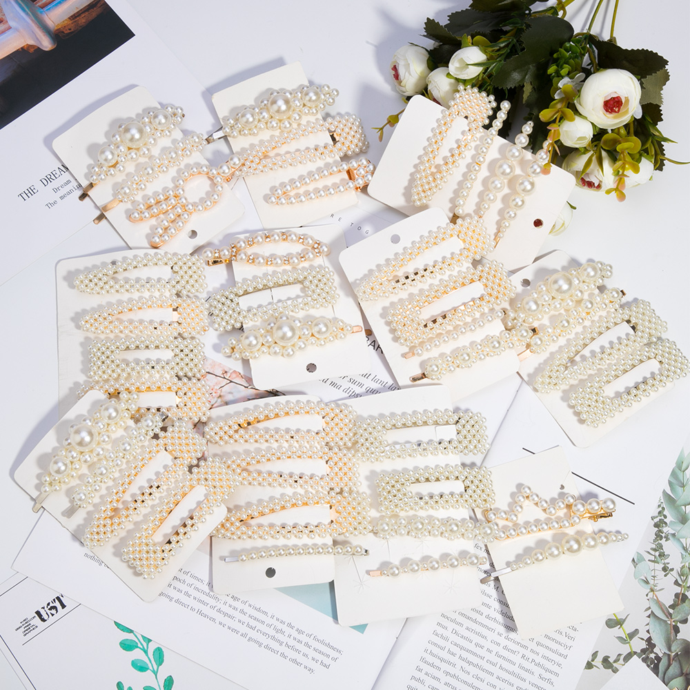 3/4pcs Trendy Pearl Hair Clips For Women Handmade Geometric Hair Barrette Triangle Square Hairpins Snap Hair Styling Accessories