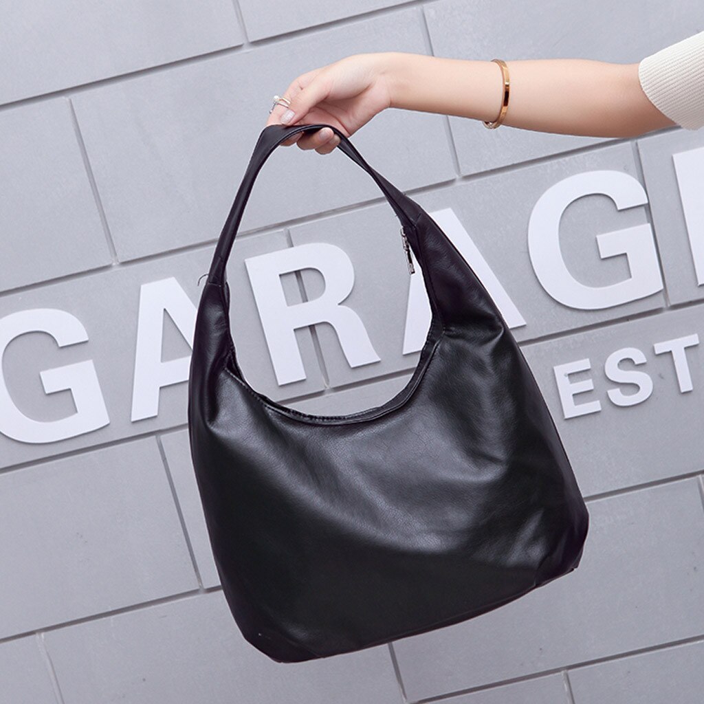 Foldable Shopping Bag Reusable Tote Pouch Folding Travel Shopper Bag Black PU Handbag Shopping Bags #F