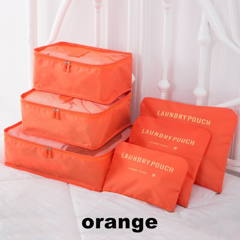 6PCS/Set Travel Accessories Packing Organizers Travel Mesh Bag In Bag Luggage Organizer Packing Cube Organiser for Clothing N117: orange