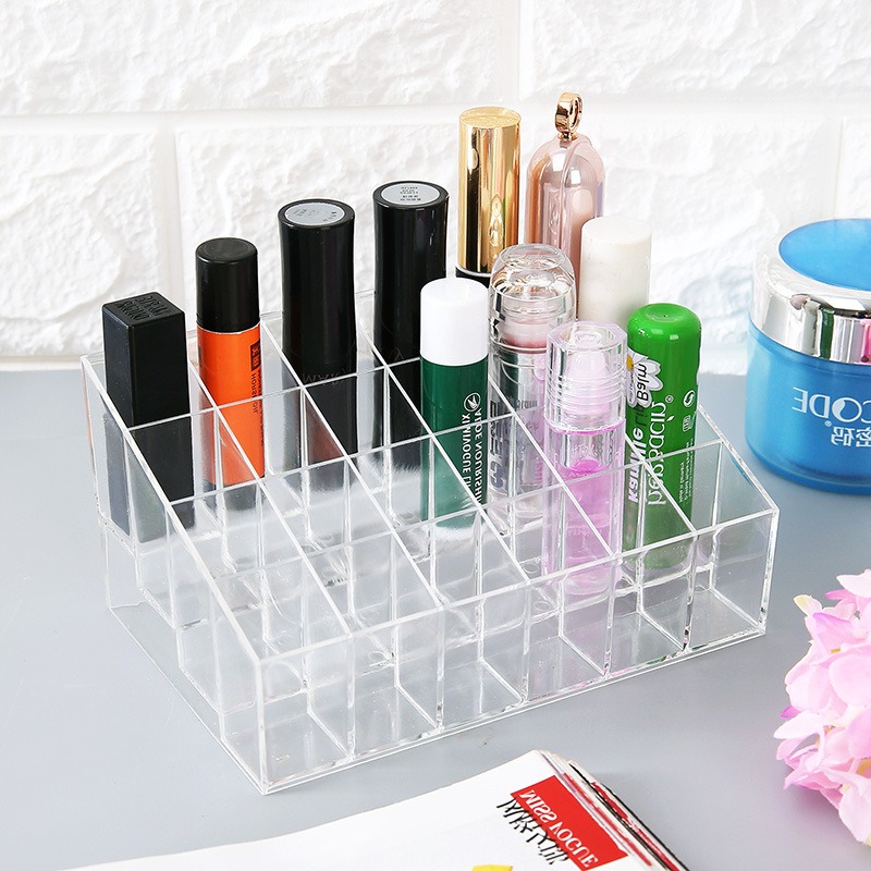 24 Grids Acrylic Makeup Lipstick Organizer Box Desktop Lipstick Clear Display Stand Holder Cosmetic Jewelry Storage Organizador