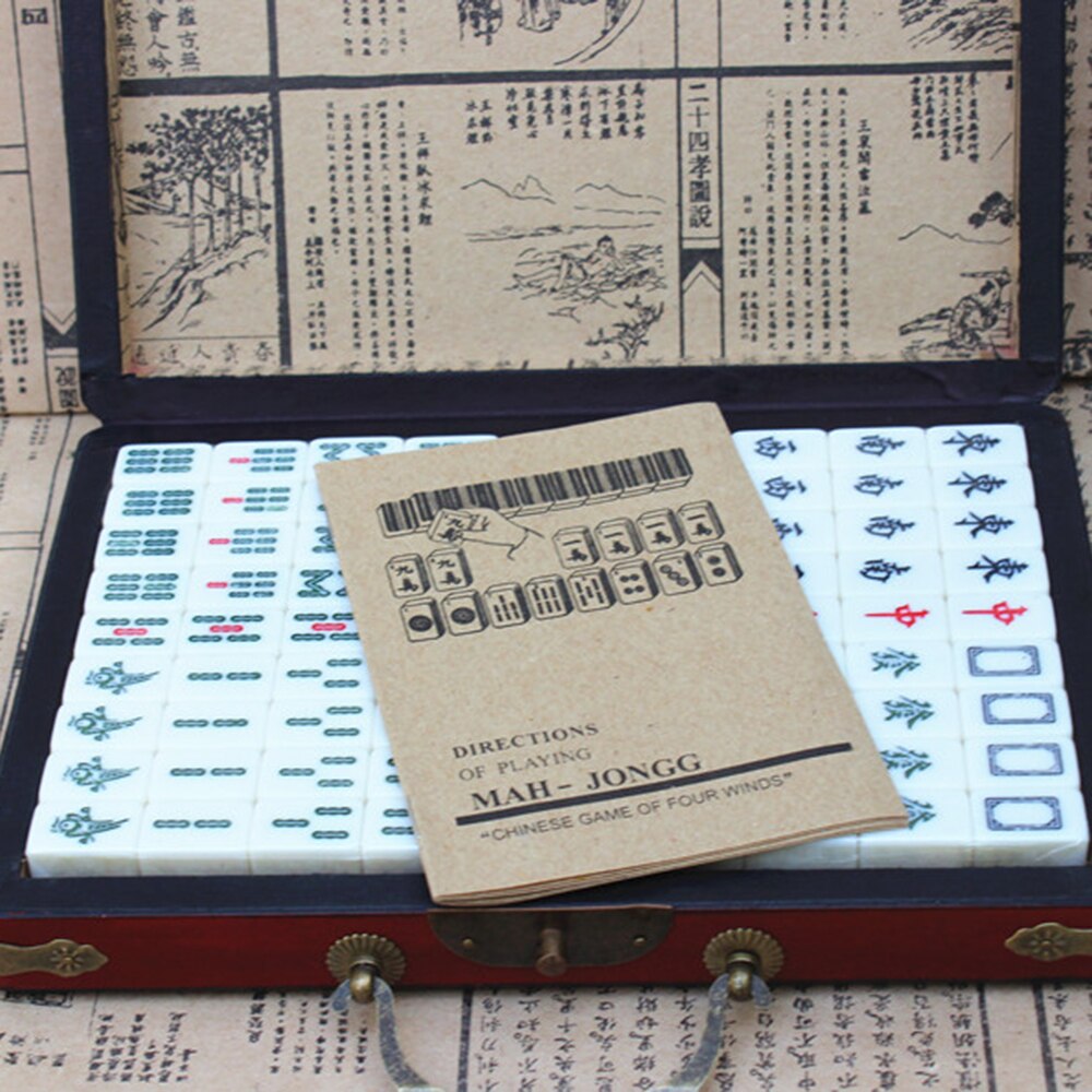Jeu de 144 pièces de Mahjong numérotées chinoises, jouet chinois Portable avec boîte