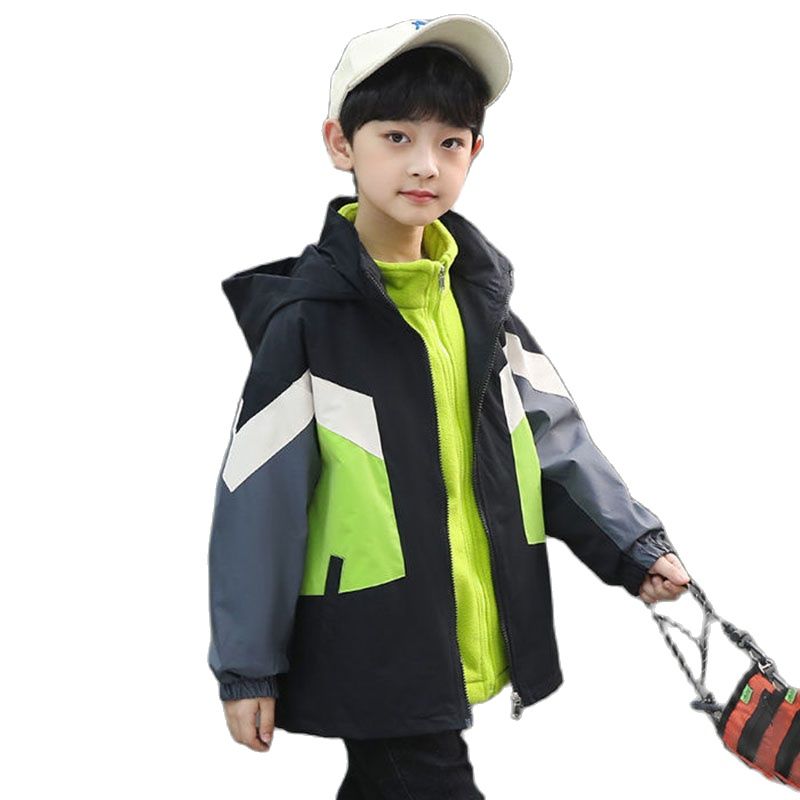 Lente Herfst Polyester Jas Voor Jongens 2022 Mode Afneembare 2 Stuk Outdoor Patchwork Casual Hooded Kinderkleding