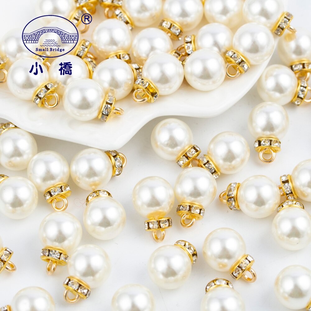 20 PCS Glitter Naaien Steentjes Voor Kleding Losse Decoratieve Steentjes Witte Parels Met Gouden Gesp Op Jurk S147