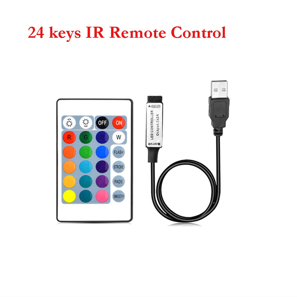 Controlador RGB USB de 5V CC Mini 3 Llaves regulador/Control Remoto IR de 24 teclas/Control remoto inalámbrico RF de 17 teclas para tira LED RGB USB: 24Key IR Controller