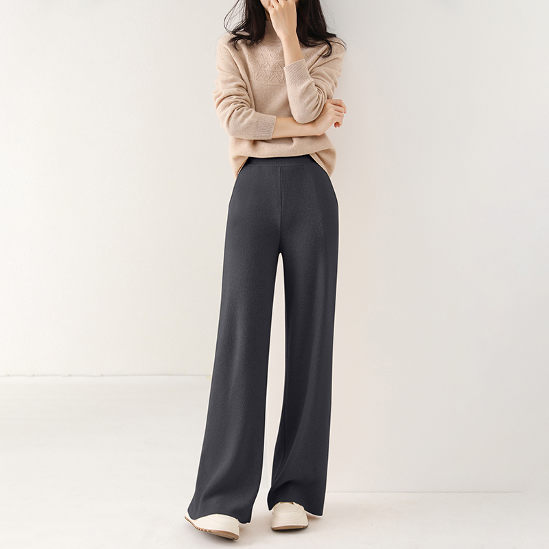 Women Pant 100% Merino Wool Knitting Wide Leg Pants Autumn Winter Solid Color Soft Warm Trousers for female YP01
