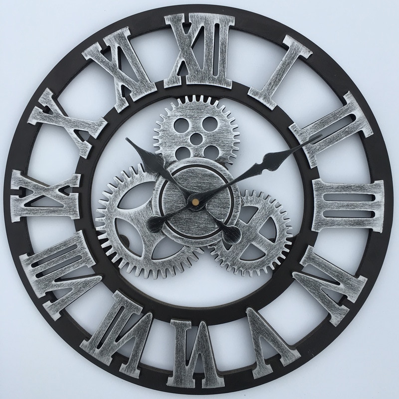 1314 Handmade Oversized 3D Wall Clock Retro Rustic Decorative Luxury Art Big Gear Wooden Large Wall Clock on The Wall Decore: White