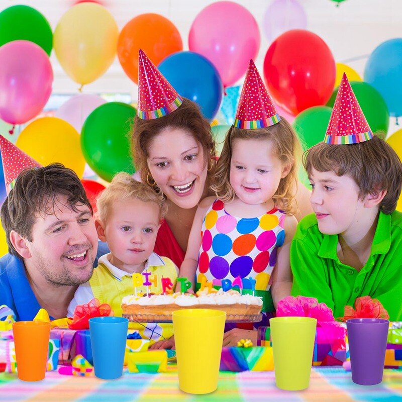 18pcs/set Reusable Plastic Cups Mugs Rainbow Colors Outdoor Picnic Travel Drinking Cup Mug Home Party Kids Water Cup Drinkware