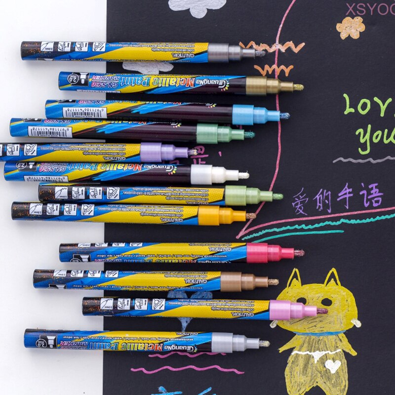 GN 6/12/18/24Colors Acrylic Paint Marker Pen 0.7-2.0Tips Metallic Marker Pens For Ceramic Rock Glass Porcelain Permanent Markers