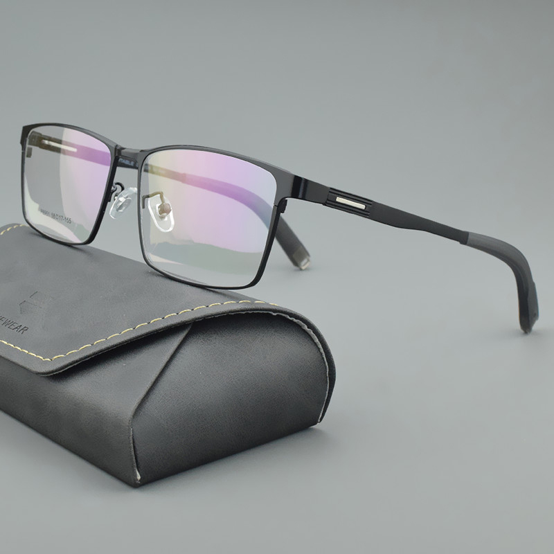 Brilleinnfatninger i titanlegering menn briller optiske briller med styrke butikk ansikt briller firkantet nærsynthet retro brille: Svart