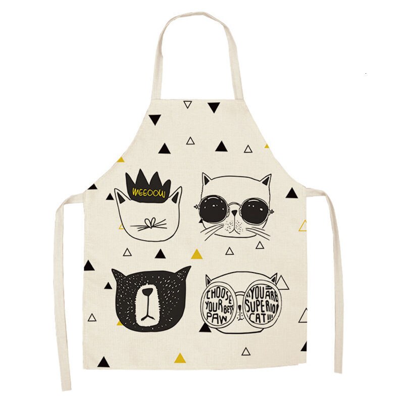 Mooie cartoon katten keukenschorten voor vrouwen katoenen linnen slabbetjes huishoudelijke schoonmaakschort thuis kookschort 53*65cm wq0026: 2wq- wql 0030-5