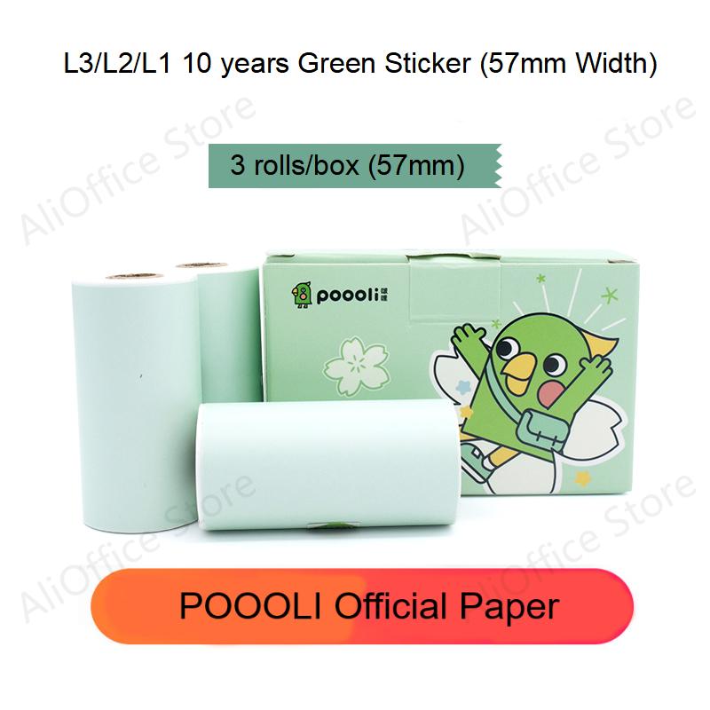 3 Rolls POOOLI Official Label Sticker Paper For L1 L2 L3 For Peripage A6 Paperang Baypage Bluetooth Photo Printer Sticker Maker: 57mm Green Sticker