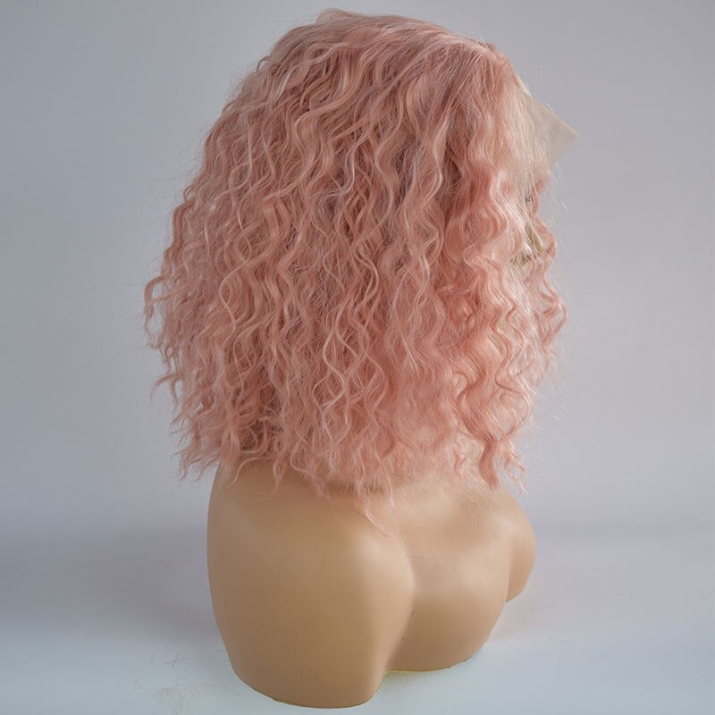 Bombshell Rose Goud Roze Korte Bob Synthetische Haarkant Bouncy Krullend Hittebestendige Vezel Middenscheiding Voor Vrouwen pruiken