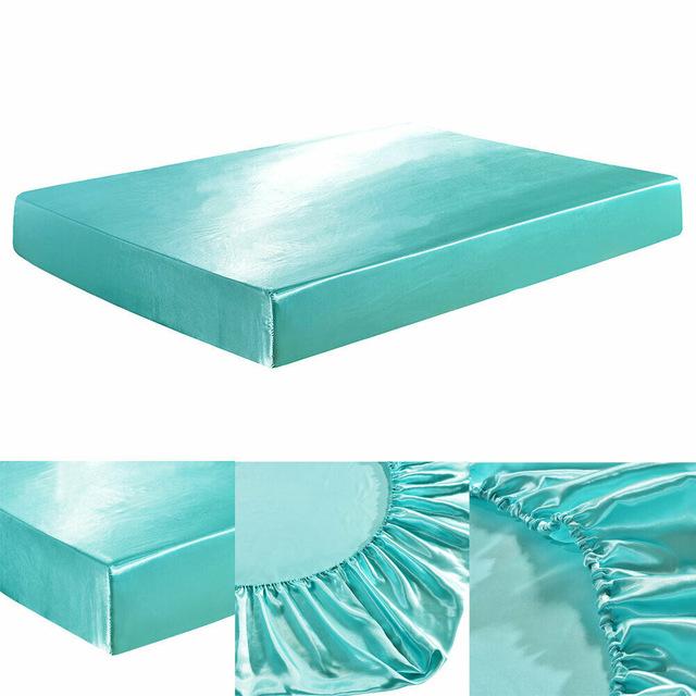 Satin silke seng monteret ark elastiske lagner polyester og bomuld enkelt tvilling fuld dronning konge: 7