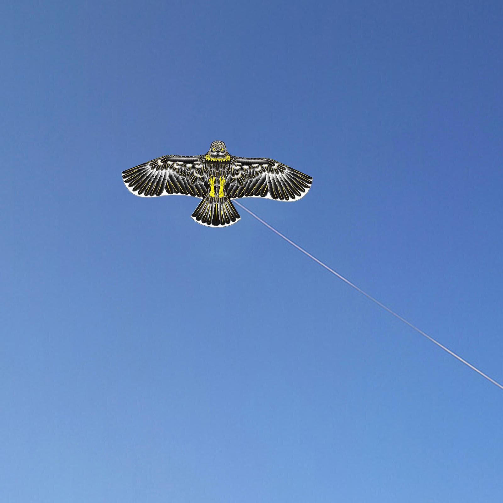 Cometa de águila realista para niños, juego de playa con mango con cuerda de 30M, juego volador para niños y adultos, fácil de volar: Negro