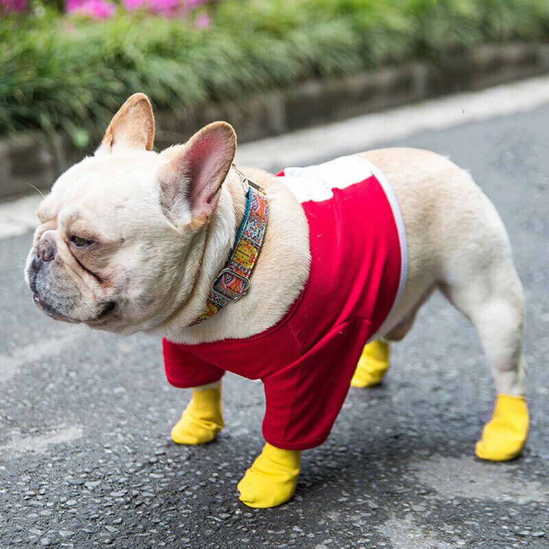 Vattentäta hundskor 4 st ballongtyp gummi regnstövlar bärbara skor strumpor färgglada hund stövlar sällskapsdjur pu silikagel vattentäta
