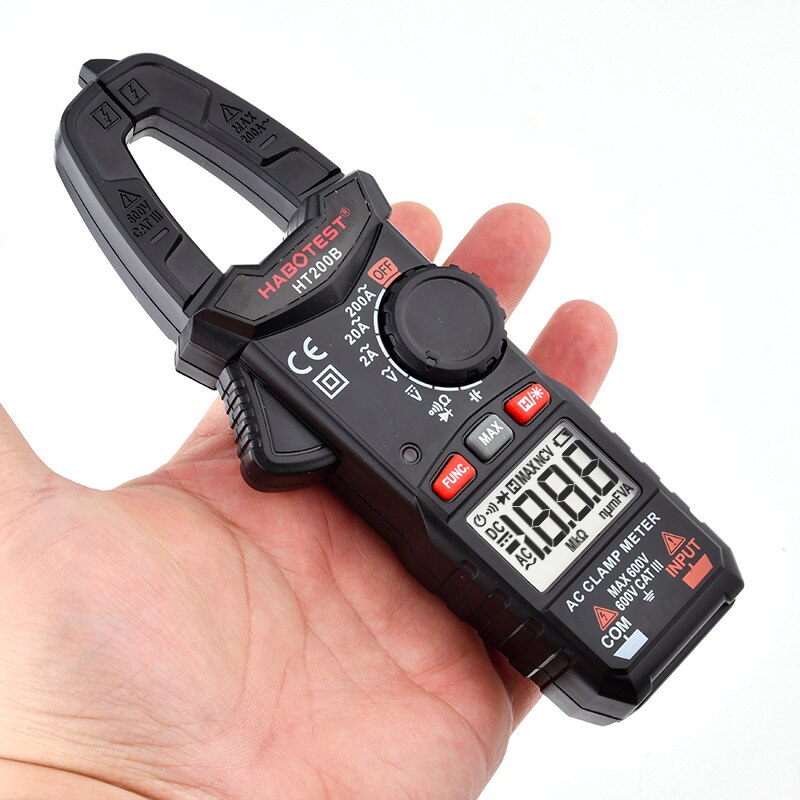 HABOTEST-Mini multímetro de pinza manual serie HT200, AC medidor de pinza Digital, Ohm, capacitancia DC 600V, comprobador de voltaje de rango automático