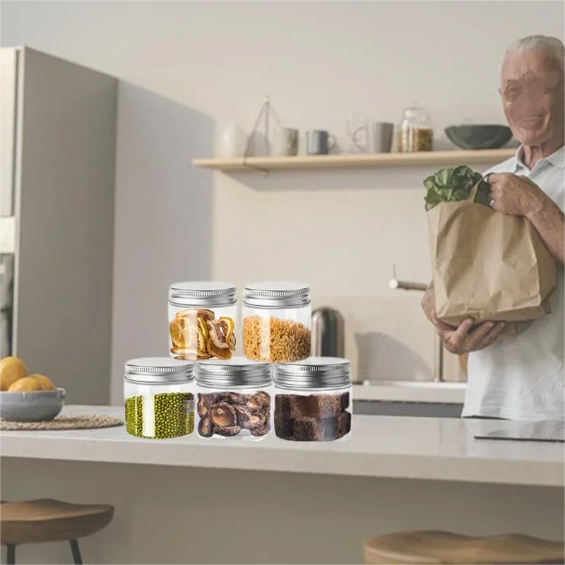 Pots vides en plastique de 200ml, 20 pièces, pot transparent pour animaux de compagnie, récipient cosmétique pour crème pour le visage, pot de stockage de grains de bonbons, fournitures de cuisine à domicile