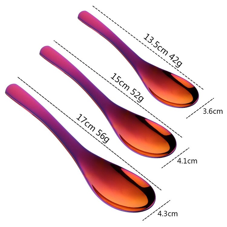 Cuchara de sopa de acero inoxidable 18/8, juego de cubiertos de lujo de mango largo dorado, coreano, para postre, té y café, S, M, L, estilo de corte real, 3 uds.: Orange Red-1 Set