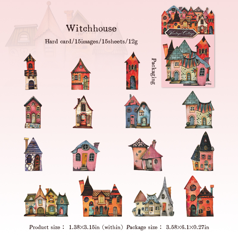 15 unids/pack Vintage INS casa extraña DIY suministros decorativos para álbum de recortes paquete de pegatinas: plum