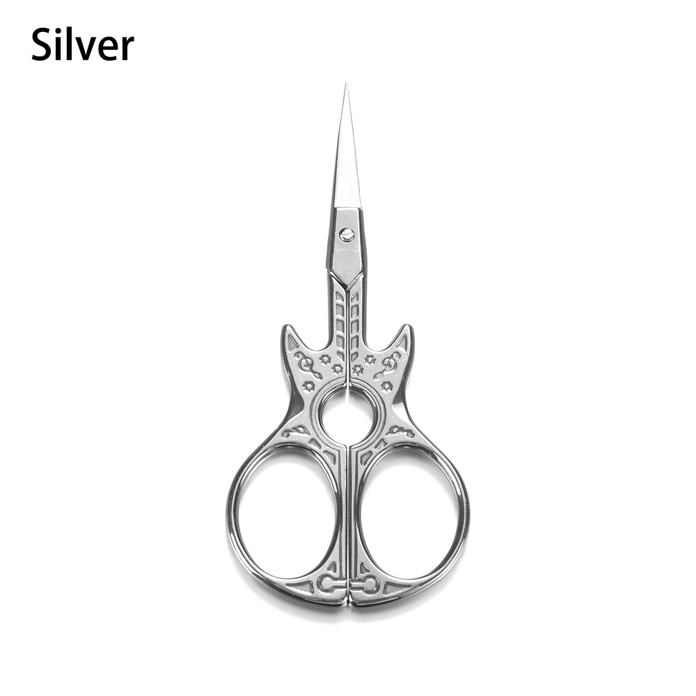 1Pcs Vintage Gitaar Vorm Borduren Tailor Naaien Schaar Antieke Fijne Steek Stof Cutter Trim Shear Kantoorbenodigdheden Tool: silver