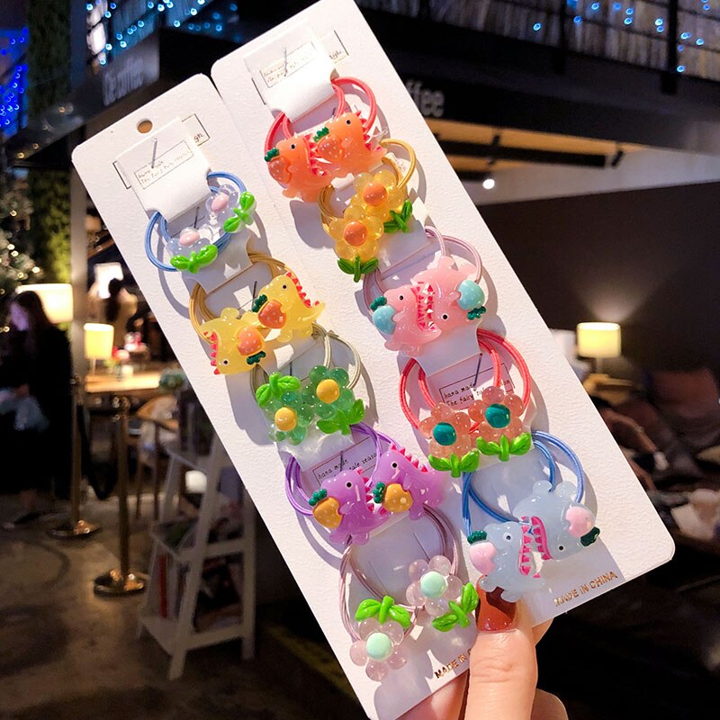 15/20 Pcs/Bag Children Cute Colors Cartoon Fresh Fruit Flower Elastic Hair Bands Girls Acrylic Rubber Bands Kid Hiar Accessories: Dinsaur-20 Pcs