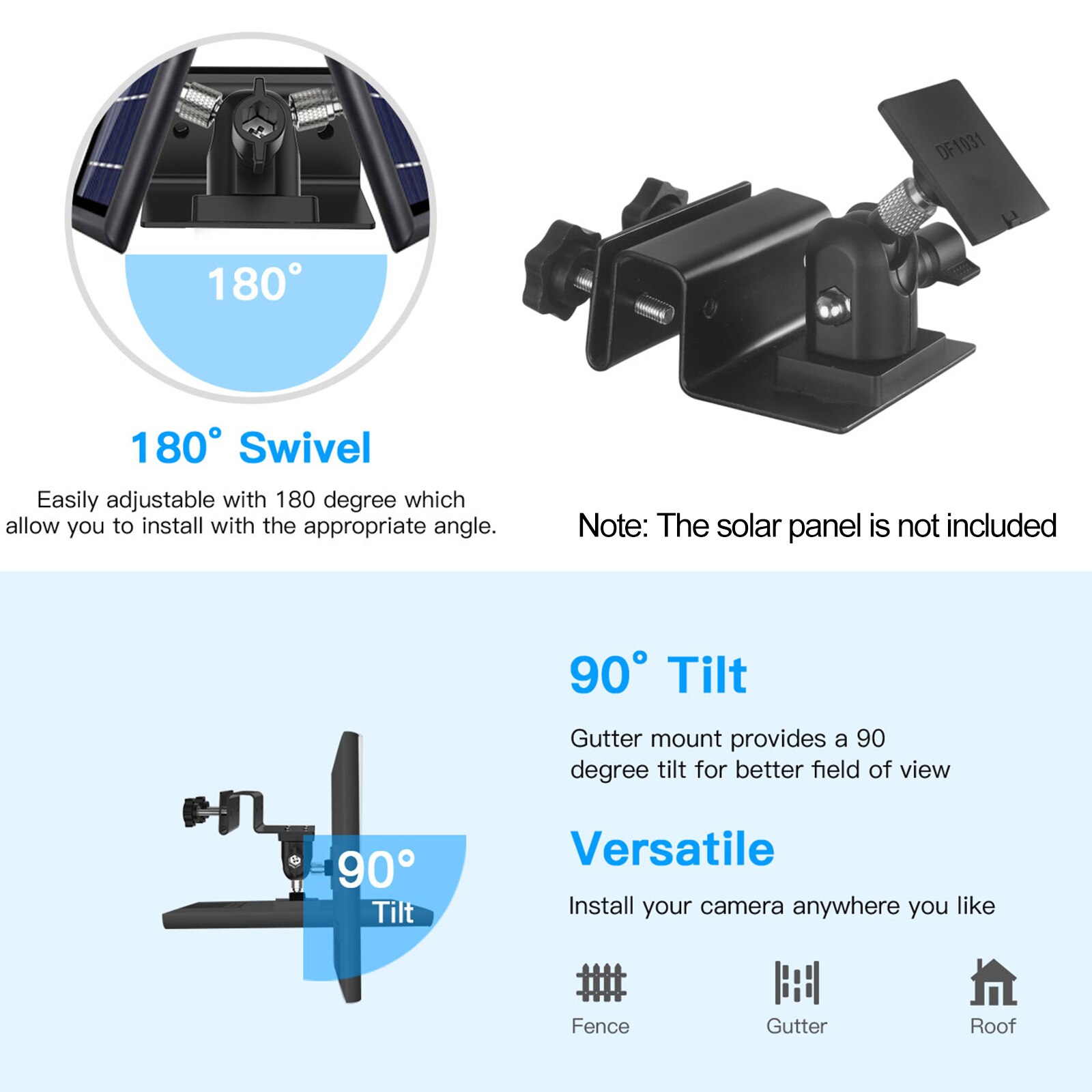 Gutter Mount Holder for Ring Solar Panel Outdoor 360 ° Rotating Viewing Angle Wall Mount