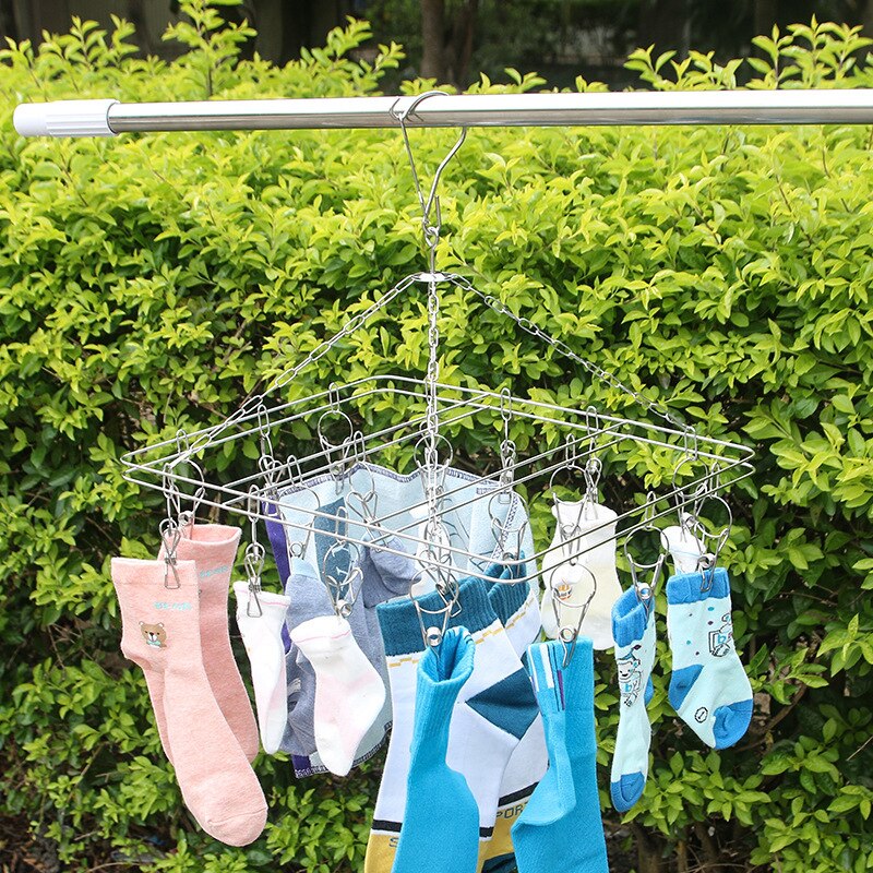1PC Stainless Steel Clothes Drying Hanger Round Square Plum Shape Clothing Rack Underwear Sock Towel Clips Home Outdoor Supplies