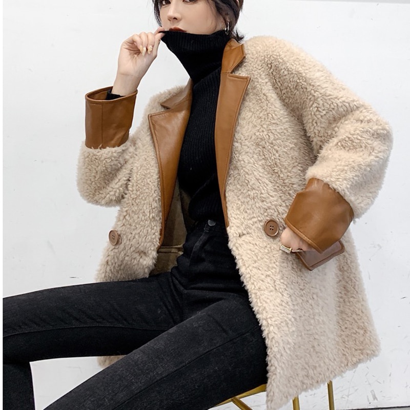 Veste en fausse fourrure pour femmes, manteau de Teddy, nouvelle , automne-hiver, peluche, manteau en fausse fourrure pour femmes, mince, laine d'agneau